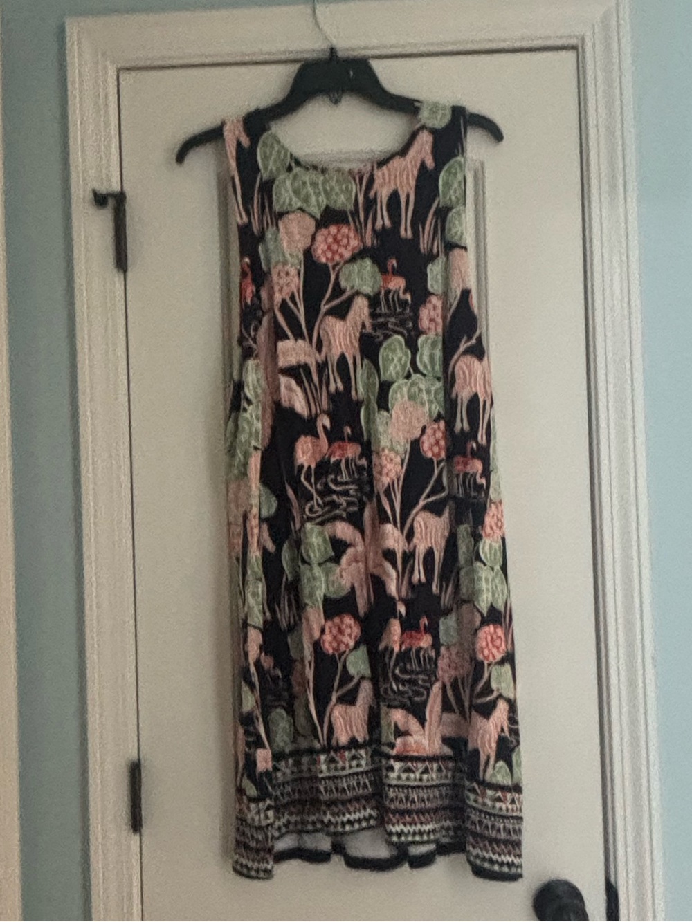 Sleeveless Tropical Print Maxi Dress - Navy with Pink/Orange & Green